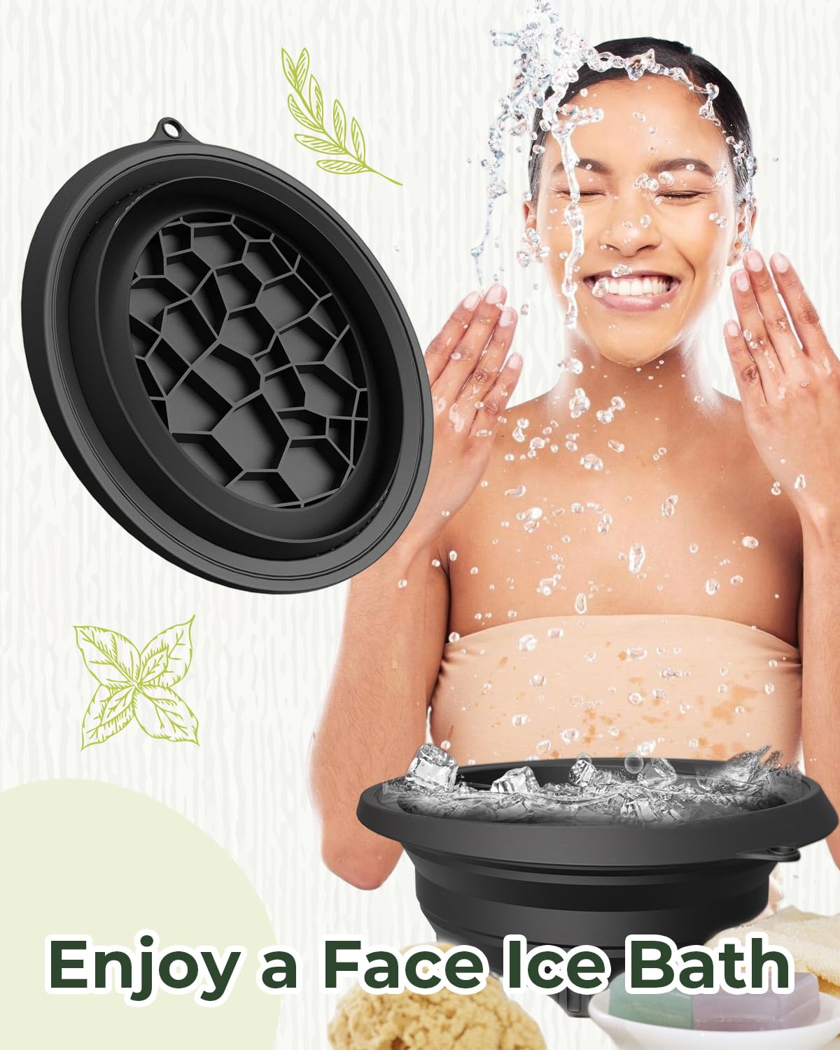 Foldable Silicone Ice Bath Facial Plunge Bowl with Inbuilt Ice tray