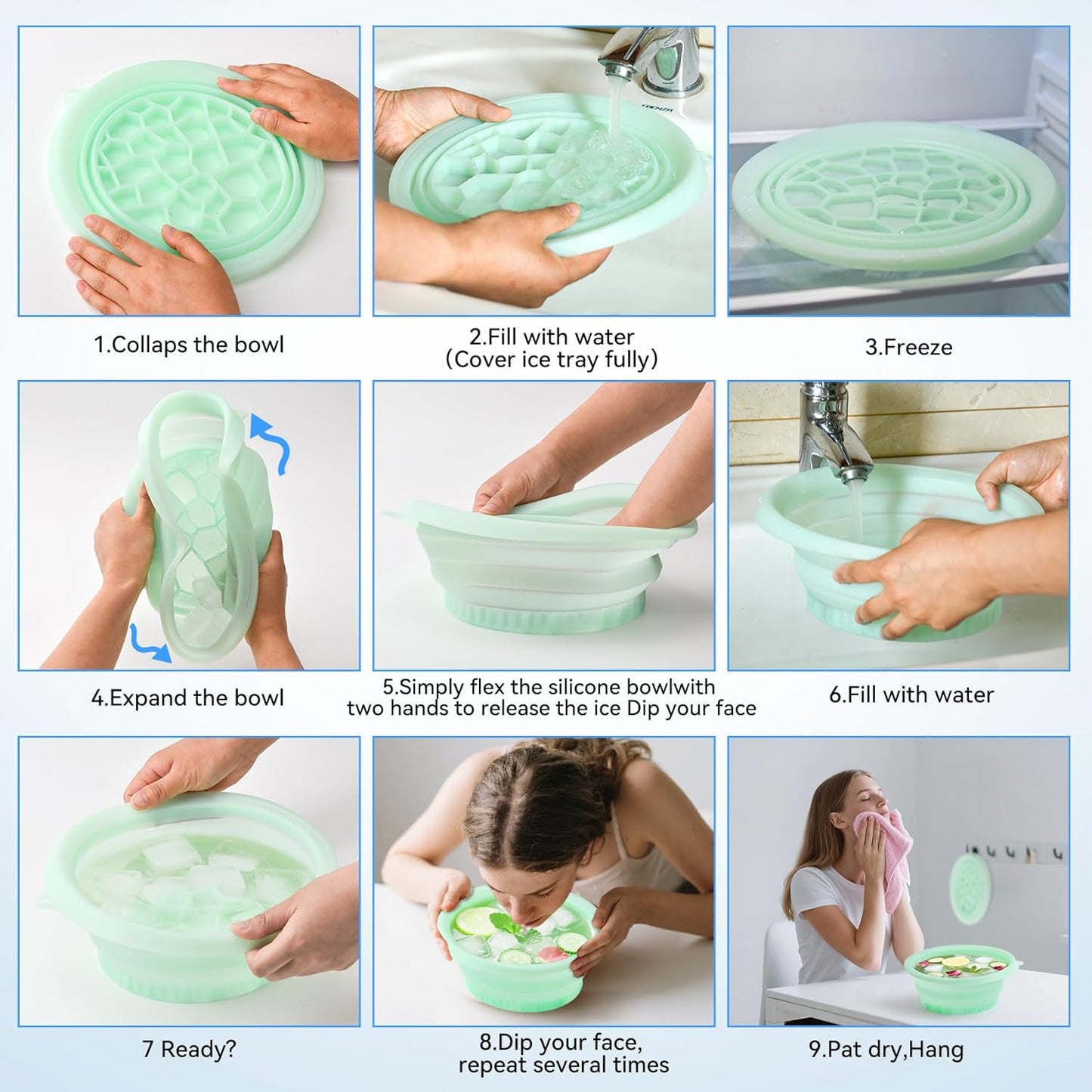 Foldable Silicone Ice Bath Facial Plunge Bowl with Inbuilt Ice tray