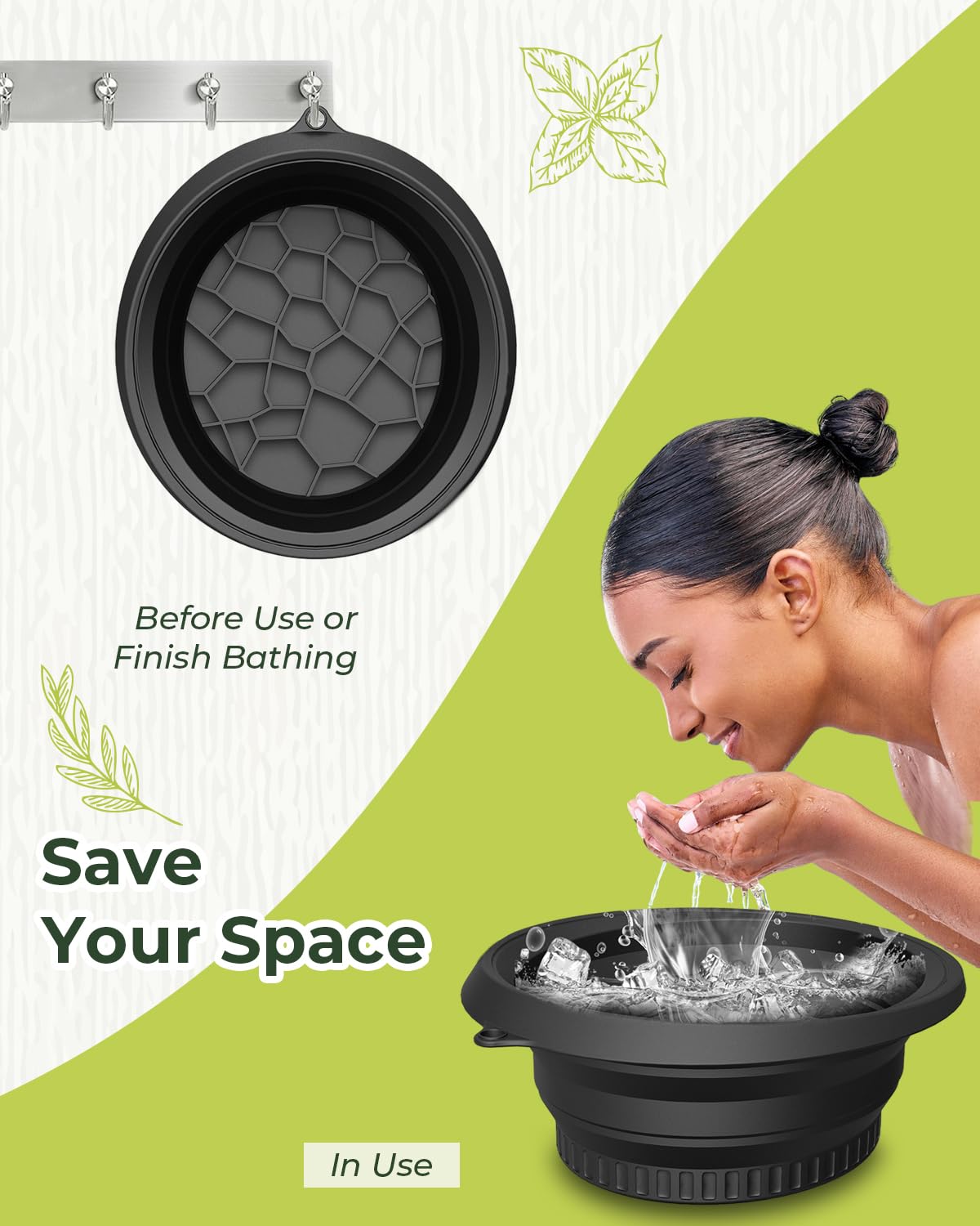 Foldable Silicone Ice Bath Facial Plunge Bowl with Inbuilt Ice tray