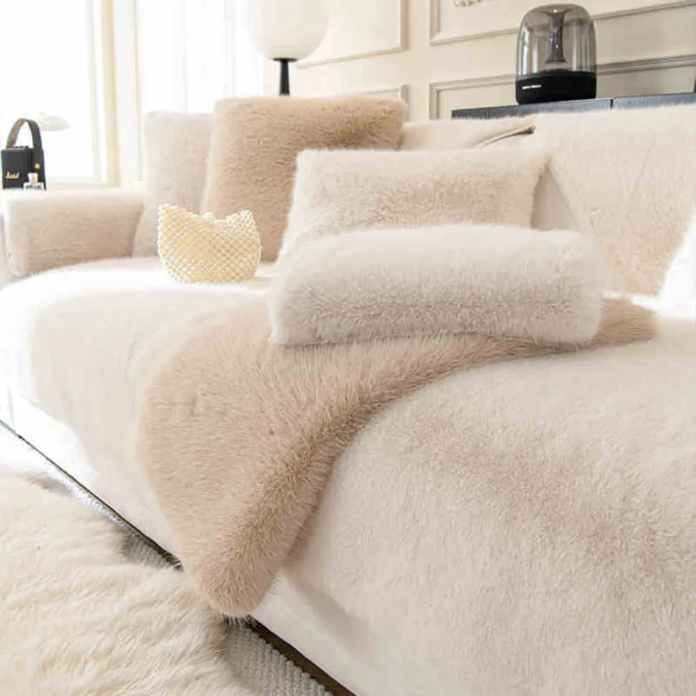 Thick Faux Fur Sofa Protector Non-Slip Sofa Cover