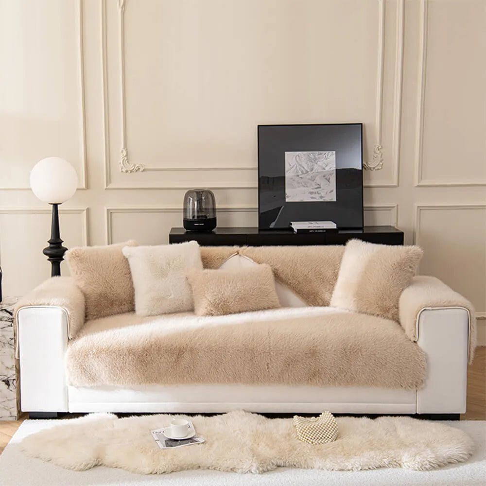 Thick Faux Fur Sofa Protector Non-Slip Sofa Cover