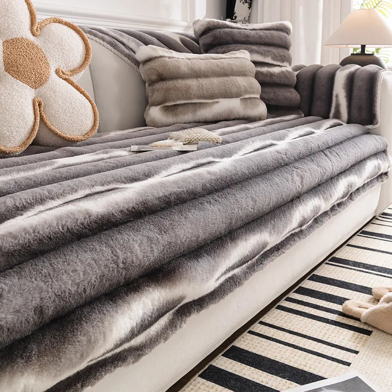 Trendy Gradient Colour Stripe Plush Sofa Cover