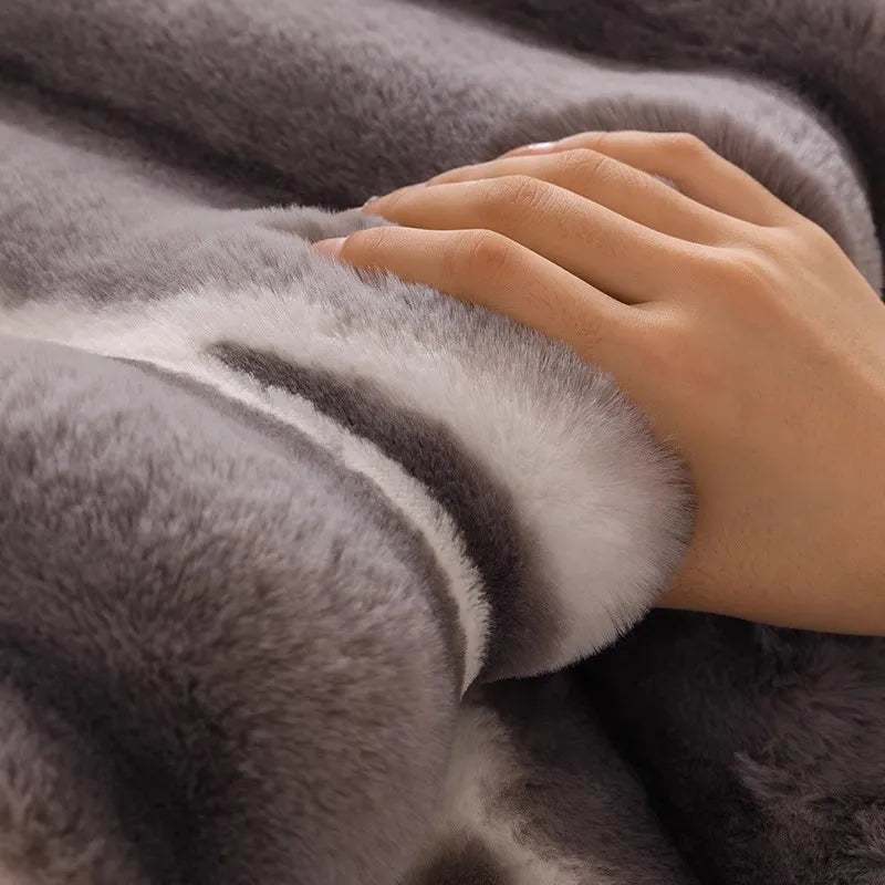 Trendy Gradient Colour Stripe Plush Sofa Cover